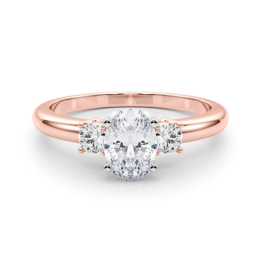 Rose gold Three-Stone Oval Cut Diamond Solitaire with Prong Setting and Classic Band 1