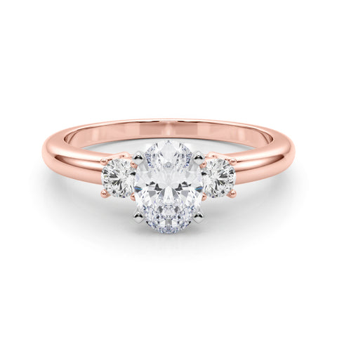 Rose gold Three-Stone Oval Cut Diamond Solitaire with Prong Setting and Classic Band 1