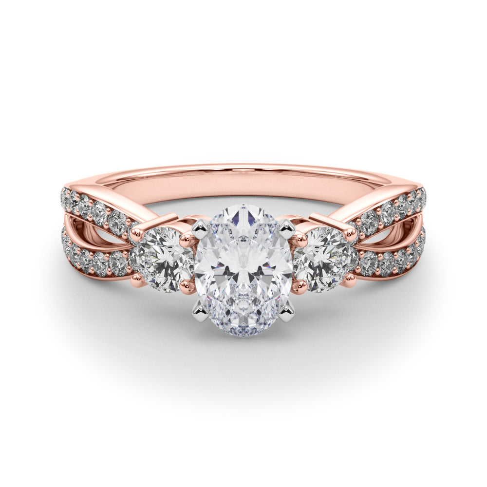 Rose gold Three-Stone Oval Cut Diamond Twist Band with Prong Setting 1