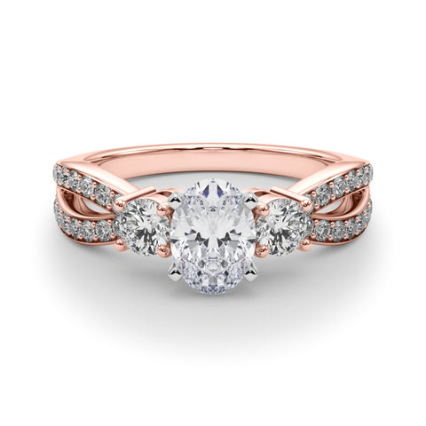Rose gold Three-Stone Oval Cut Diamond Twist Band with Prong Setting 1