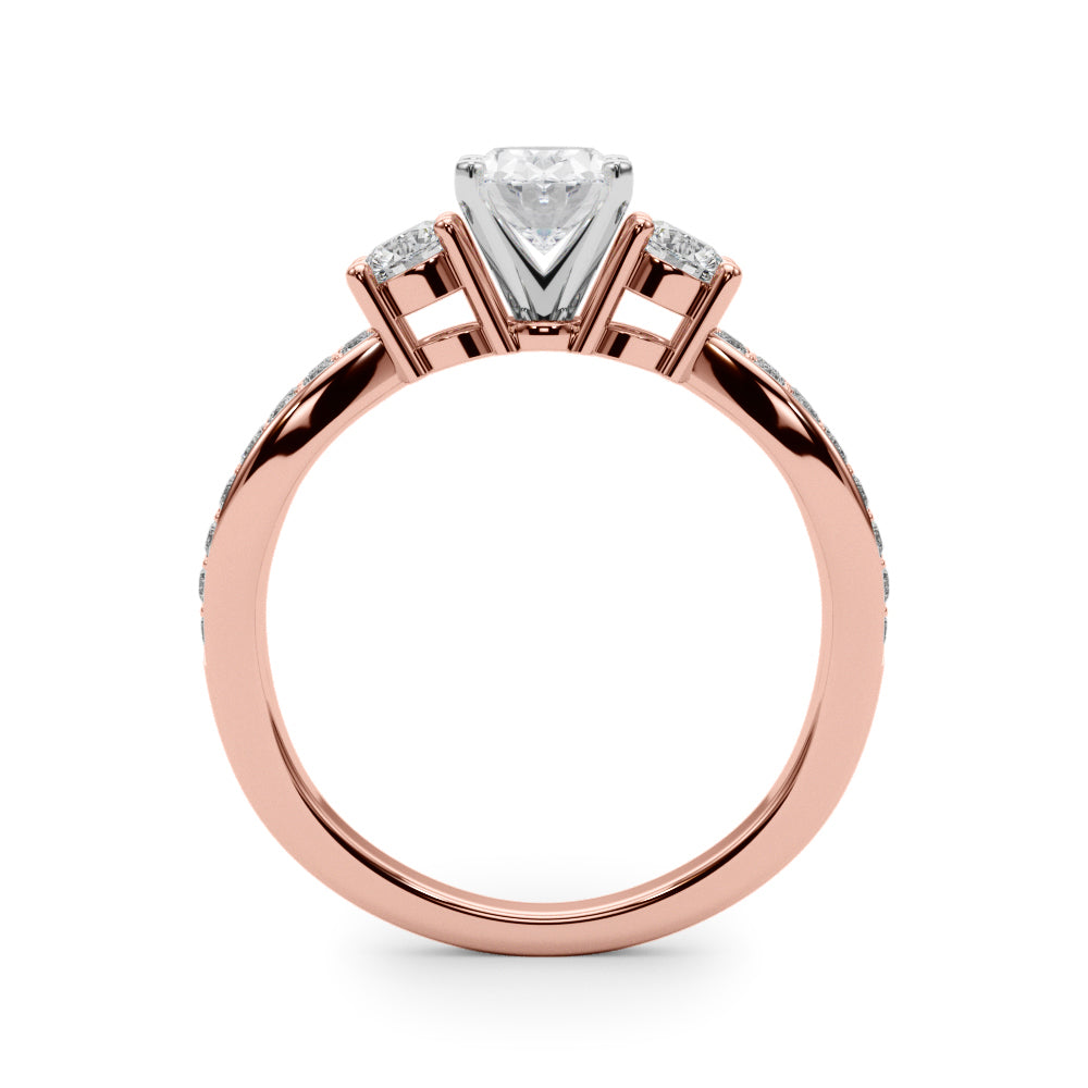 Rose gold Three-Stone Oval Cut Diamond Twist Band with Prong Setting 2