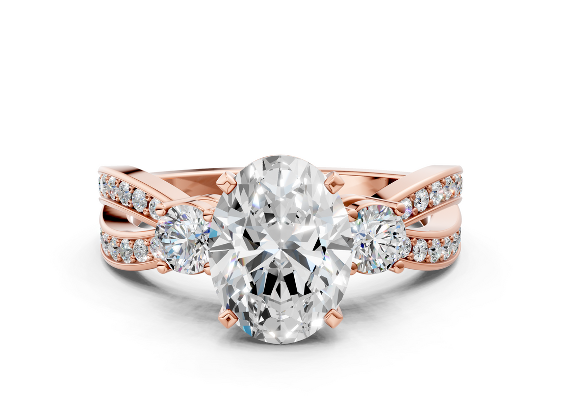 Rose gold Three-Stone Oval Cut Diamond Twist Band with Prong Setting_43