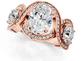 Rose gold Three-Stone Oval Cut Diamond Wave Pave Band with Prong Setting_10