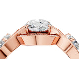 Rose gold Three-Stone Oval Cut Diamond Wave Pave Band with Prong Setting_13