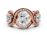 Rose gold Three-Stone Oval Cut Diamond Wave Pave Band with Prong Setting_9