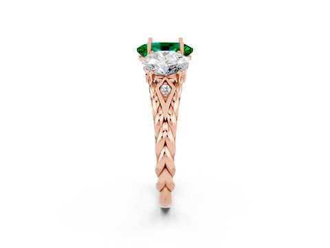 Rose gold Three-Stone Oval Cut Emerald Braided Band Ring with Four-Prong Setting_14