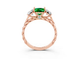Rose gold Three-Stone Oval Cut Emerald Braided Band Ring with Four-Prong Setting_15