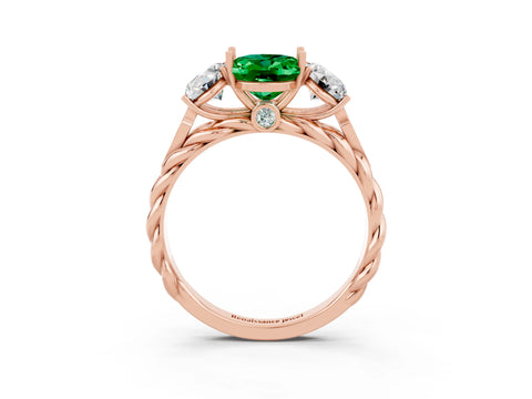 Rose gold Three-Stone Oval Cut Emerald Braided Band Ring with Four-Prong Setting_15