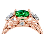 Rose gold Three-Stone Oval Cut Emerald Braided Band Ring with Four-Prong Setting_16
