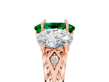 Rose gold Three-Stone Oval Cut Emerald Braided Band Ring with Four-Prong Setting_17