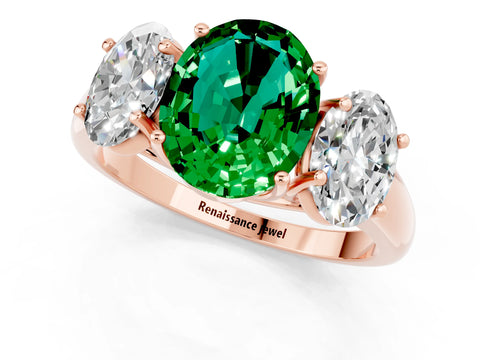 Rose gold Three-Stone Oval Cut Emerald Engagement Ring with Prong Setting_1
