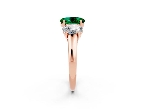 Rose gold Three-Stone Oval Cut Emerald Engagement Ring with Prong Setting_2