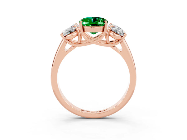 Rose gold Three-Stone Oval Cut Emerald Engagement Ring with Prong Setting