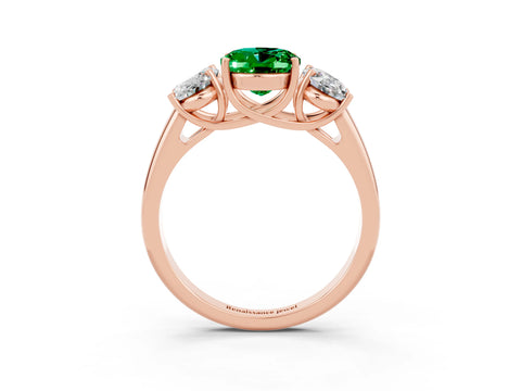 Rose gold Three-Stone Oval Cut Emerald Engagement Ring with Prong Setting_3