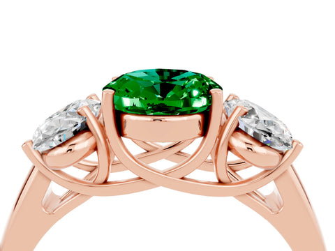 Rose gold Three-Stone Oval Cut Emerald Engagement Ring with Prong Setting_4