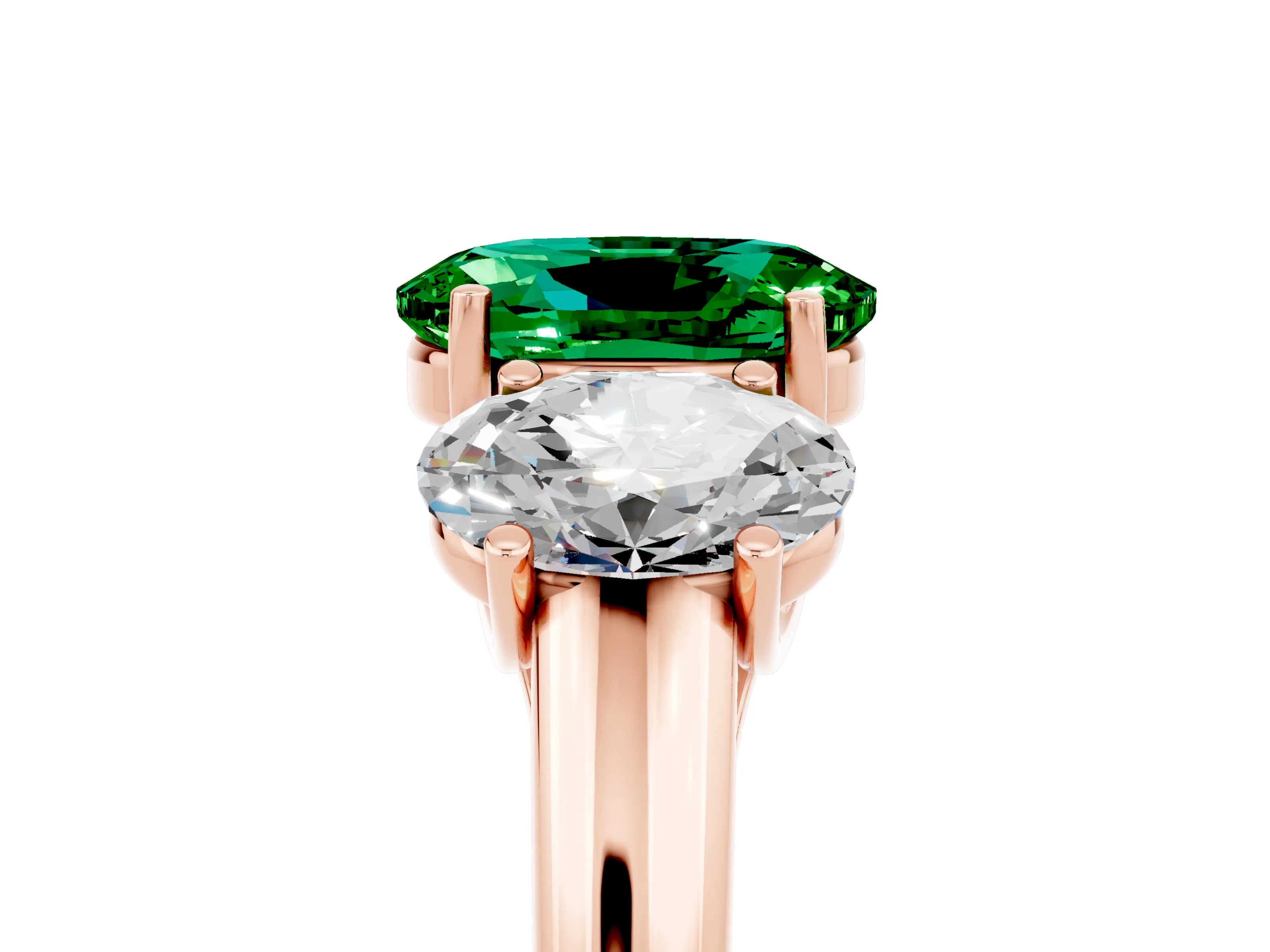 Rose gold Three-Stone Oval Cut Emerald Engagement Ring with Prong Setting_5