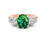 Rose gold Three-Stone Oval Cut Emerald Pavé Band with Four-Prong Setting
