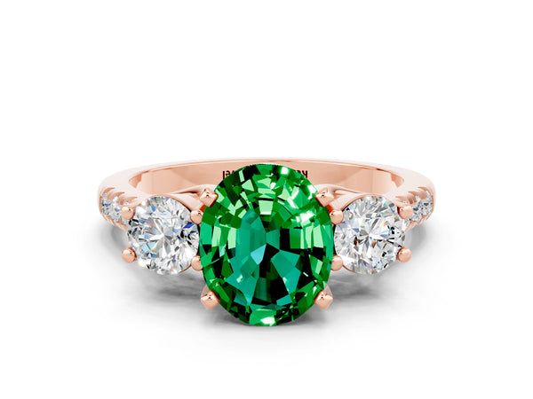 Rose gold Three-Stone Oval Cut Emerald Pavé Band with Four-Prong Setting