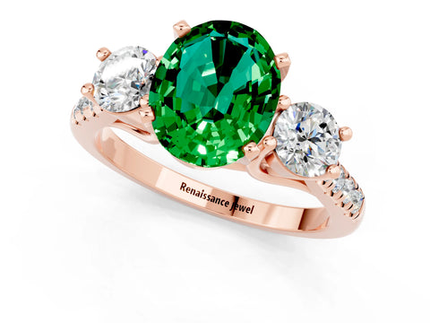 Rose gold Three-Stone Oval Cut Emerald Pavé Band with Four-Prong Setting_1