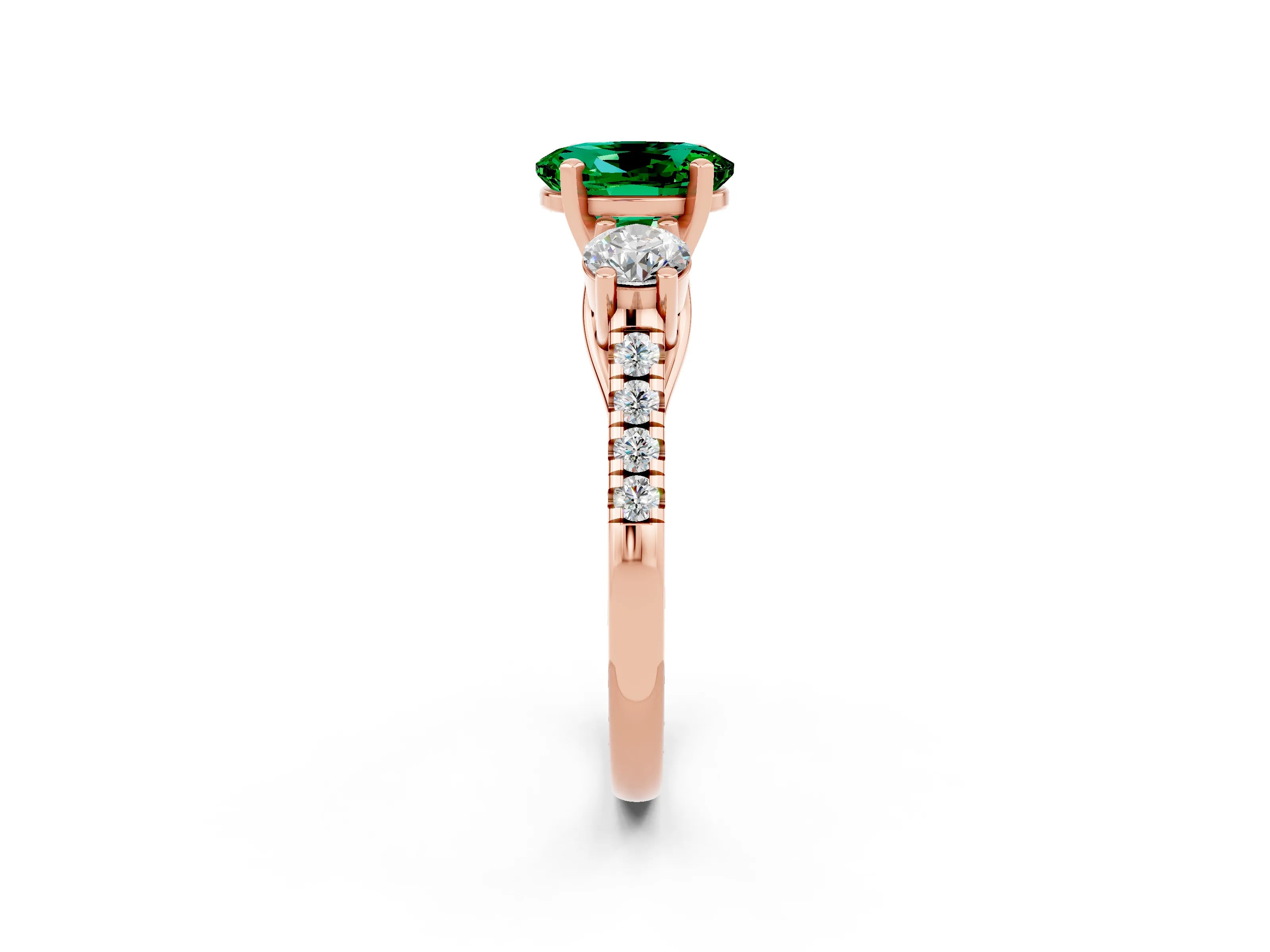 Rose gold Three-Stone Oval Cut Emerald Pavé Band with Four-Prong Setting_2