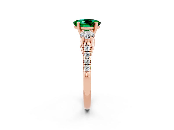 Rose gold Three-Stone Oval Cut Emerald Pavé Band with Four-Prong Setting