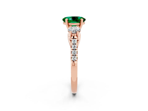 Rose gold Three-Stone Oval Cut Emerald Pavé Band with Four-Prong Setting_2