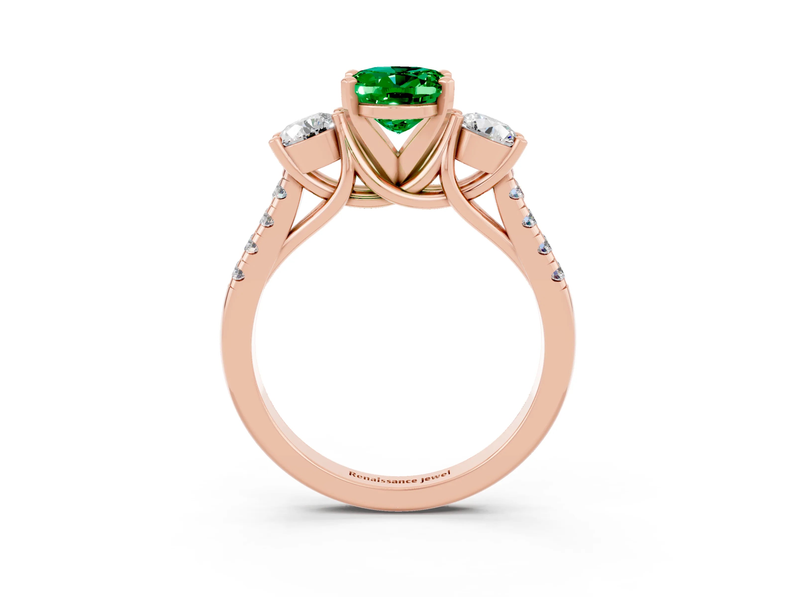 Rose gold Three-Stone Oval Cut Emerald Pavé Band with Four-Prong Setting_3
