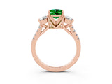 Rose gold Three-Stone Oval Cut Emerald Pavé Band with Four-Prong Setting_3