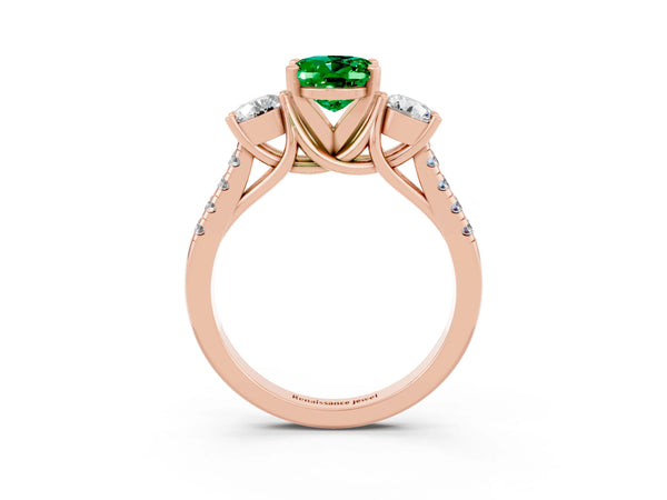 Rose gold Three-Stone Oval Cut Emerald Pavé Band with Four-Prong Setting