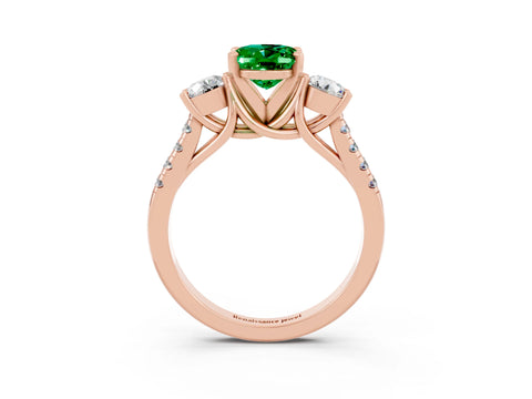 Rose gold Three-Stone Oval Cut Emerald Pavé Band with Four-Prong Setting_3