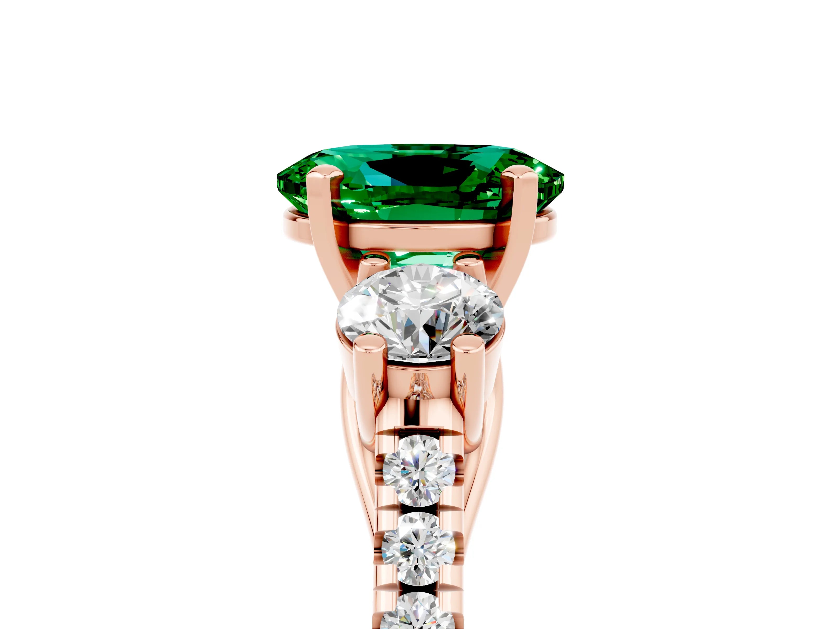 Rose gold Three-Stone Oval Cut Emerald Pavé Band with Four-Prong Setting_5