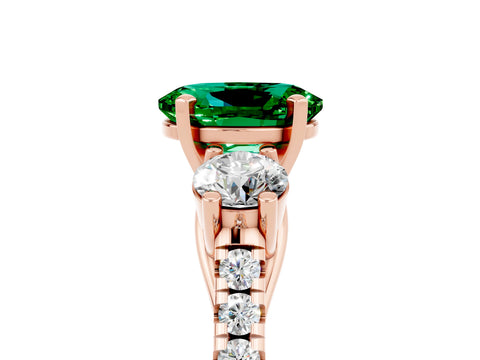 Rose gold Three-Stone Oval Cut Emerald Pavé Band with Four-Prong Setting_5