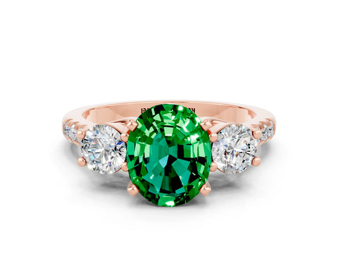 Rose gold Three-Stone Oval Cut Emerald Pavé Band with Four-Prong Setting