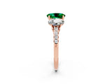 Rose gold Three-Stone Oval Cut Emerald Ring with Pavé Band and Prong Setting_14