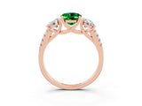 Rose gold Three-Stone Oval Cut Emerald Ring with Pavé Band and Prong Setting_15