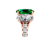 Rose gold Three-Stone Oval Cut Emerald Ring with Pavé Band and Prong Setting_17