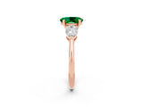 Rose gold Three-Stone Oval Cut Emerald Ring with Pear Side Stones and Four-Prong Setting_2