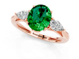 Rose gold Three-Stone Oval Cut Emerald Ring with Pear  Side Stones in Four-Prong Setting_13
