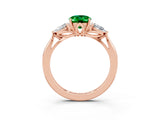 Rose gold Three-Stone Oval Cut Emerald Ring with Pear  Side Stones in Four-Prong Setting_15