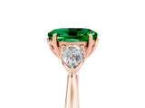 Rose gold Three-Stone Oval Cut Emerald Ring with Pear  Side Stones in Four-Prong Setting_17