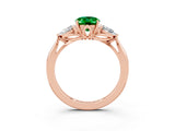 Rose gold Three-Stone Oval Cut Emerald Ring with Pear  Side Stones in Four-Prong Setting_39