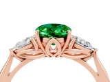 Rose gold Three-Stone Oval Cut Emerald Ring with Pear  Side Stones in Four-Prong Setting_40