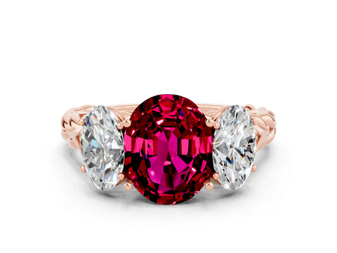Rose gold Three-Stone Oval Cut Garnet Braided Band Ring with Four-Prong Setting_12
