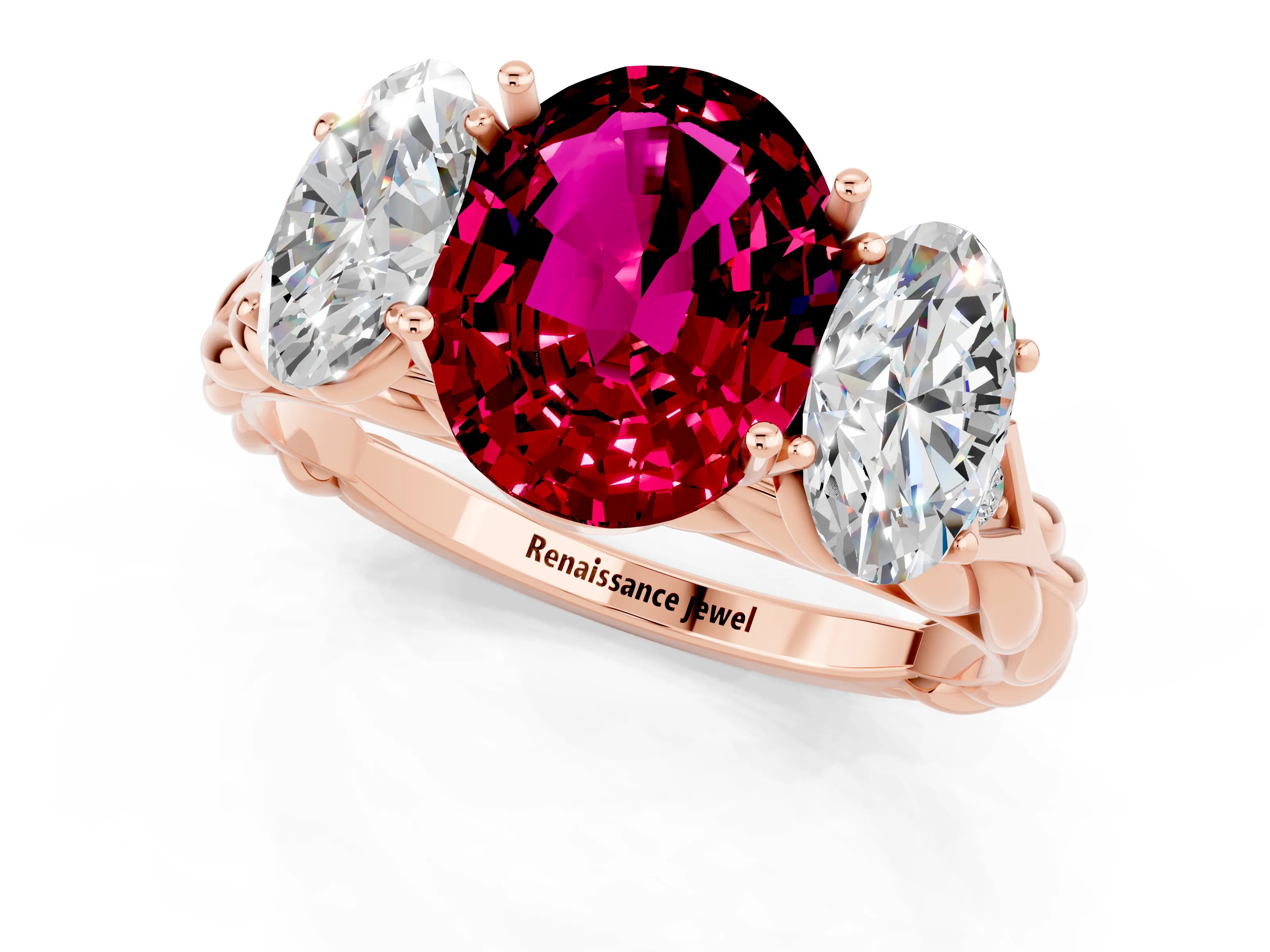 Rose gold Three-Stone Oval Cut Garnet Braided Band Ring with Four-Prong Setting_13