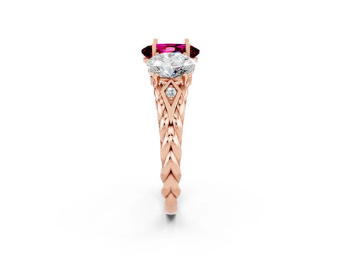 Rose gold Three-Stone Oval Cut Garnet Braided Band Ring with Four-Prong Setting_14
