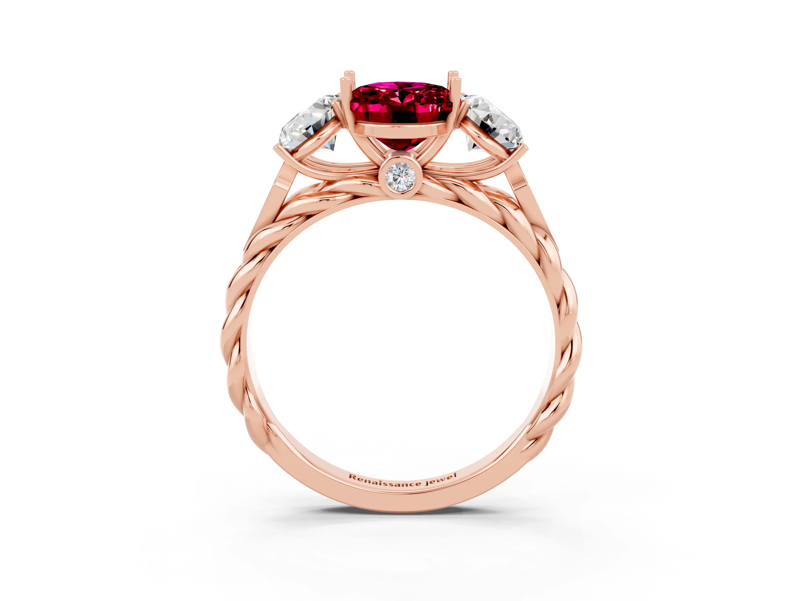 Rose gold Three-Stone Oval Cut Garnet Braided Band Ring with Four-Prong Setting_15