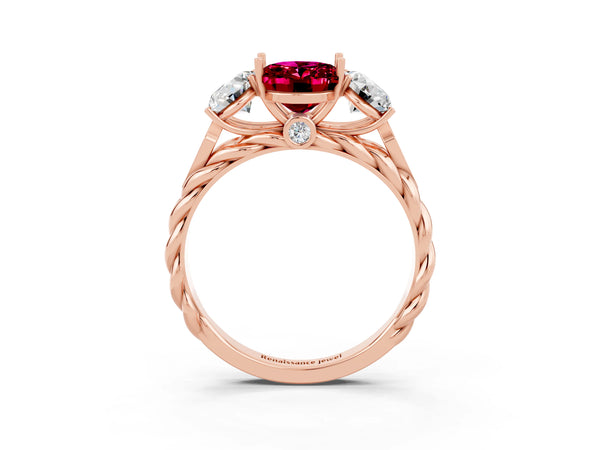 Rose gold Three-Stone Oval Cut Garnet Braided Band Ring with Four-Prong Setting