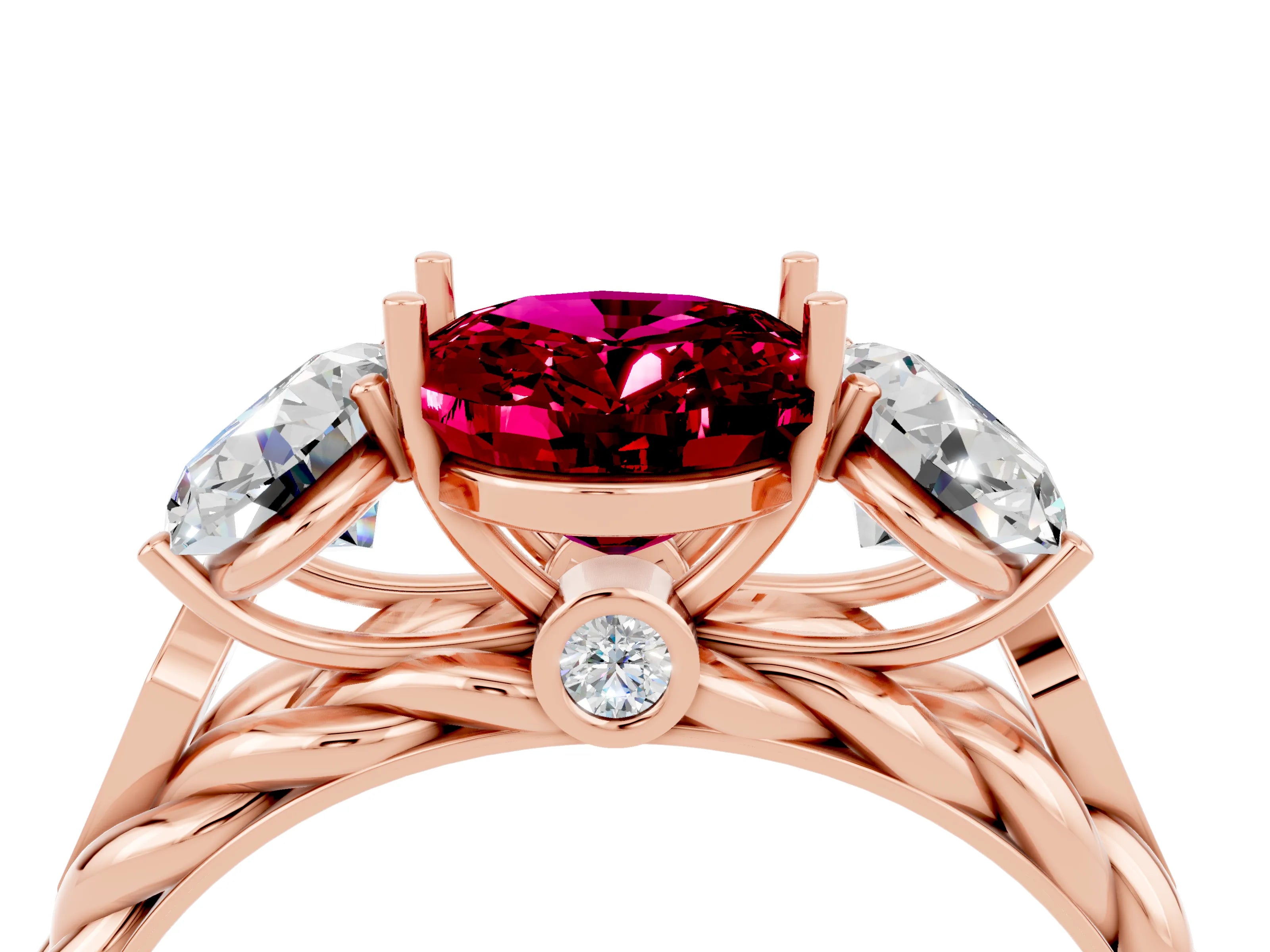 Rose gold Three-Stone Oval Cut Garnet Braided Band Ring with Four-Prong Setting_16