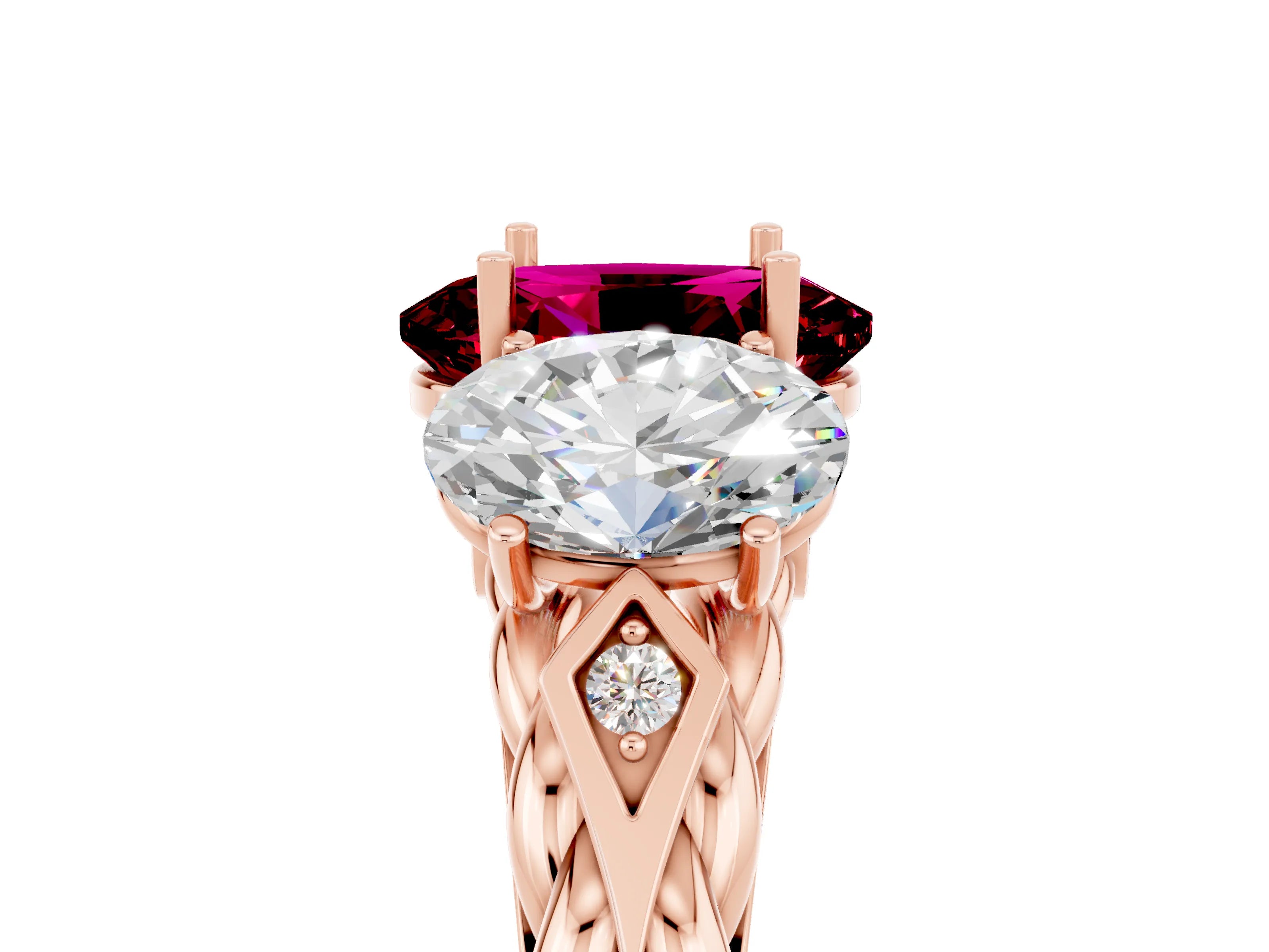 Rose gold Three-Stone Oval Cut Garnet Braided Band Ring with Four-Prong Setting_17