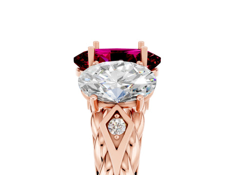 Rose gold Three-Stone Oval Cut Garnet Braided Band Ring with Four-Prong Setting_17